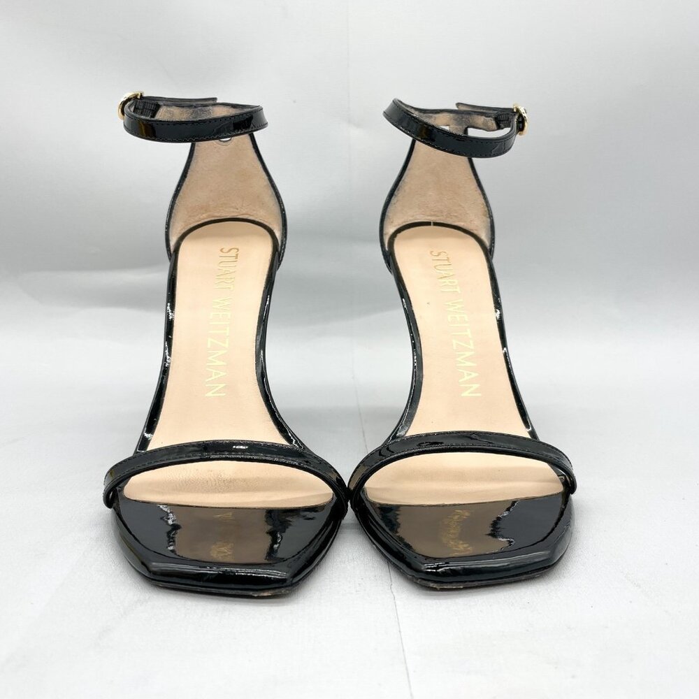 Stuart Weitzman Nudistcurve Black Patent Leather Strappy Stiletto Heel